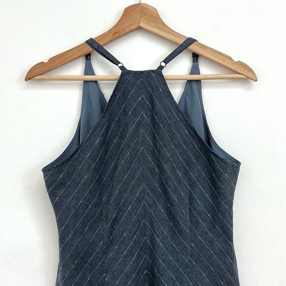 ATM Anthony Thomas Melillo Linen Racerback Metallic Stripe Chambray Dress - Med - Picture 5 of 14